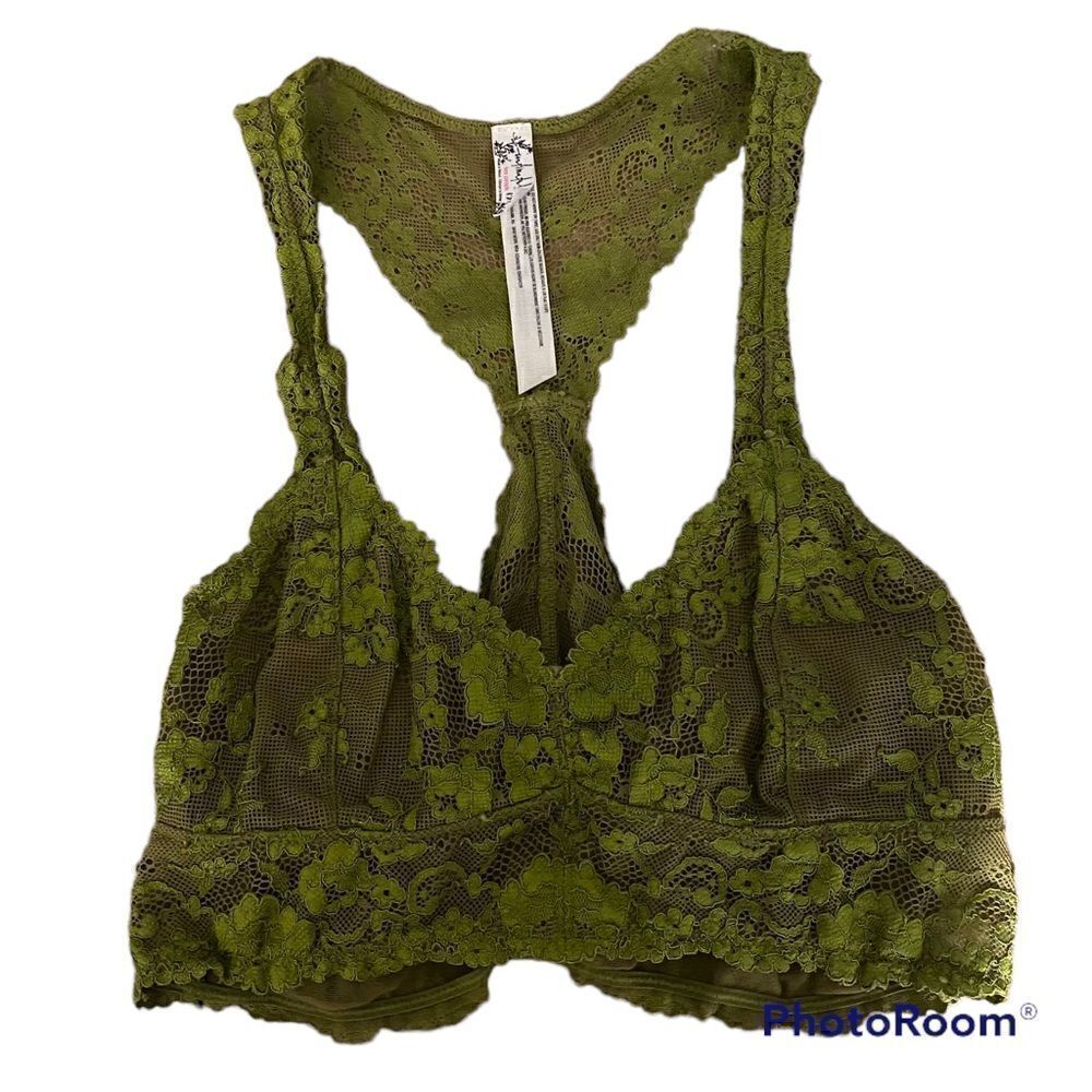 Free people lace racer back green bralette xs